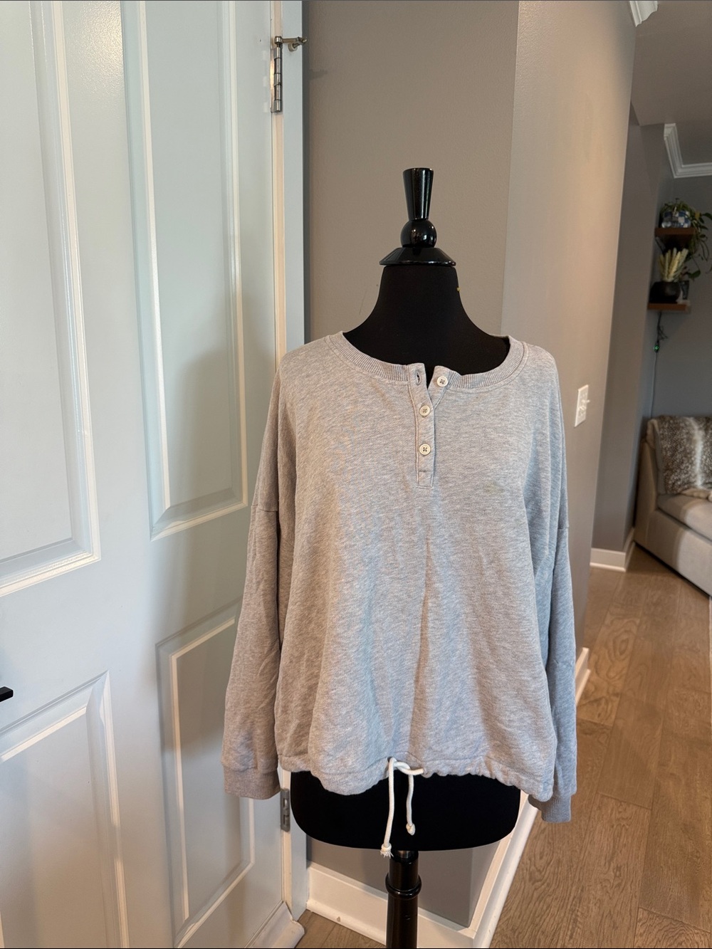 American Eagle Outfitters Light Gray Henley Drawstring Pullover